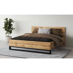 Bettgestell HOME AFFAIRE "Bronne, Made in Europe, industrial Style, moder und zeitlos", braun (wotan eiche, wotan eiche, schwarz), B:188cm H:93,5cm L:208,5cm, Betten, mit Kufen in Metalloptik, FSC-zertifiziert, wahlweise in 3 Breiten, Topseller