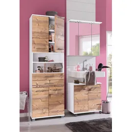 WELLTIME Waschbeckenunterschrank WELLTIME "Emmi, Breite 59 cm", weiß (weiß, silberfichte), B:60cm H:63,5cm T:32,5cm, FSC-zertifizierter Holzwerkstoff, Schränke, Waschbeckenunterschrank, Siphonausschnitt, Metallbeschläge