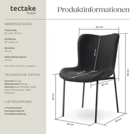 Tectake Polsterstuhl Tessa Webstoff schwarz 4er Set