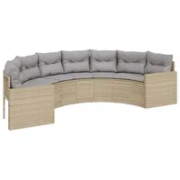 vidaXL Gartensofa mit Kissen Halbrund Beige Poly-Rattan