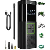 SERVOMASTER Elektrische Luftpumpe, Tragbar Mini Kompressor mit Manometer, Elektrische Luftpumpe Akku 150PSI, Luftpumpe Fahrrad mit LED für Auto Motorrad Fahrrad Kugel, Dunkelgrau
