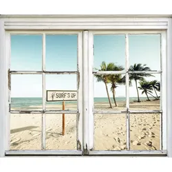 Wandsticker QUEENCE "Surfs up Strand", beige (natur), T:0,1cm, Wandtattoos, Wandsticker, Wandbild, selbstklebend, Strand