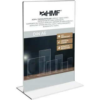 HMF 46920 Acryl Tischaufsteller gerade, DIN A6 Hochformat, Glasklar