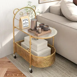 Costway Beistelltisch Gold Glas 60 x 40 x 76 cm