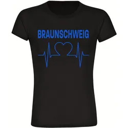 multifanshop Damen T-Shirt - Braunschweig - Herzschlag - Druck blau - Frauen