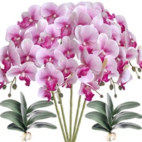 HinyoCo 5 Künstliche Phalaenopsis-Blumen ,80 cm Künstliche Orchidee mit Künstliche Orchidee Blätter 4 Bündeln , Party, Büro, Terrasse, Hof, Heim-Blumendekoration (Weiße Blume Violetter Kern)