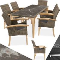 Tectake tectake® Rattan Tisch Foggia mit 6 Stühlen Rosarno mit Holzgestell,