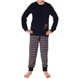 Normann Pyjama Jungen Frottee langarm Schlafanzug mit Bündchen und Basketball-Motiv blau 152