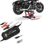 Set: Hebebühne Midlift L bis 680 kg rot ConStands mit Motorrad Batterie Ladegerät BC2 Vollautomatisch 1.500mA