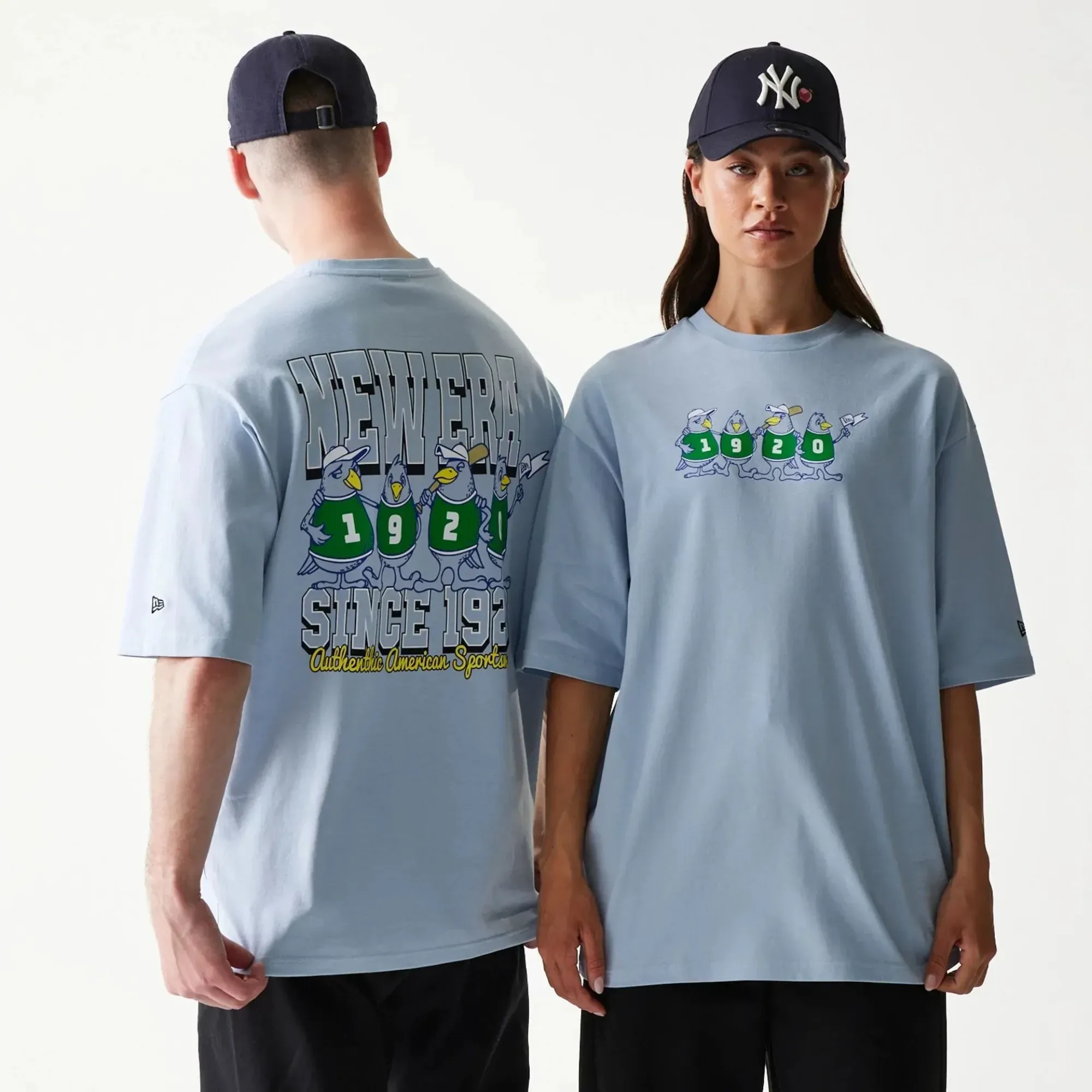NEW ERA Baseball Birds Character Graphic Oversized T-Shirt - Pastellblau - XL