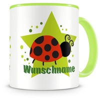 Samunshi® Kindertasse mit Namen Tasse Lustiger Marienkäfer Personalisierte Tasse mit Namen Kinder Kinderbecher mit Namen Kindergarten grün 300ml