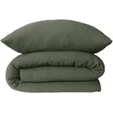 SCHIESSER Bettwäscheset Molly | 2-teilig | Uni | Musselin | 100% Baumwolle | Oeko-Tex Zertifiziert | Reißverschluss | 135x200cm + 80x80cm | Dunkelgrün