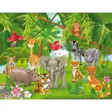 Papermoon Fototapete Kids Jungle Animals bunt Fototapeten Tapeten Bauen Renovieren
