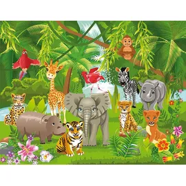 Papermoon Fototapete Kids Jungle Animals bunt Fototapeten Tapeten Bauen Renovieren