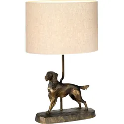 Rufus 1-flammige Tischlampe mit ovalem Schirm, Bronzepatina mit natürlichem Schirm