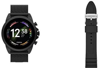 Fossil Herren-Smartwatch Gen 6, Schwarzer Edelstahl mit schwarzem Edelstahl-Meshband, FTW4066 + Fossil 22mm Silikonarmband für die Uhr