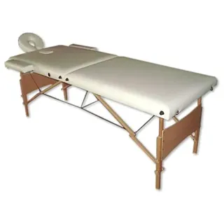 Mucola Massageliege 2 Zonen Massagetisch Holz | klappbar und höhenverstellbar | Portable Massagebank inkl. Zubehör Kopfstütze, Armlehnen und Tragetasche - Creme