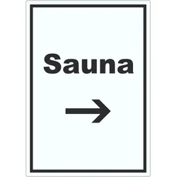 Sauna Aufkleber mit Text und Richtungspfeil rechts Erholung Entspannung hochkant A4 (210x297mm)