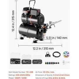 Vevor Airbrush Set 3 Pistolen 0,3/0,3/0,5 mm Acrylfarbe