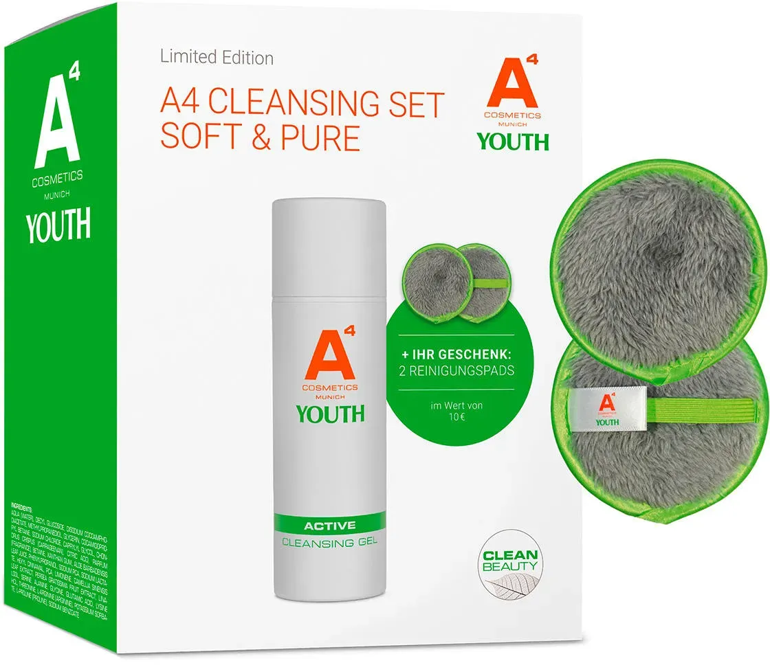 A4 Cosmetics Youth Cleansing Set Soft & Pure Limited Edition 150 ml + Pads