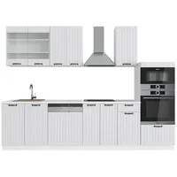 Vicco Küchenzeile Weiß Landhaus/Weiß 300 cm mit Hochschrank, AP
