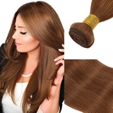 Elailite Flip in Extension Echthaar, Echthaar Tressen zum Einnähen, Echthaar Tressen Extensions Haarverlängerungen, glatt, (25cm 100g) Straight #06 Hellbraun
