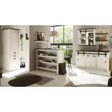 furn.design Küche mit Theke komplett Set in weiß Pinie und schwarz/anthrazit Küchenschrank 6 teilig komplette Küche im Industrial Design Stove (Set 1)