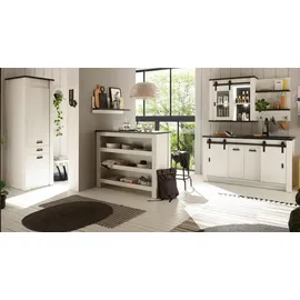 furn.design Küche mit Theke komplett Set in weiß Pinie und schwarz/anthrazit Küchenschrank 6 teilig komplette Küche im Industrial Design Stove (Set 1)