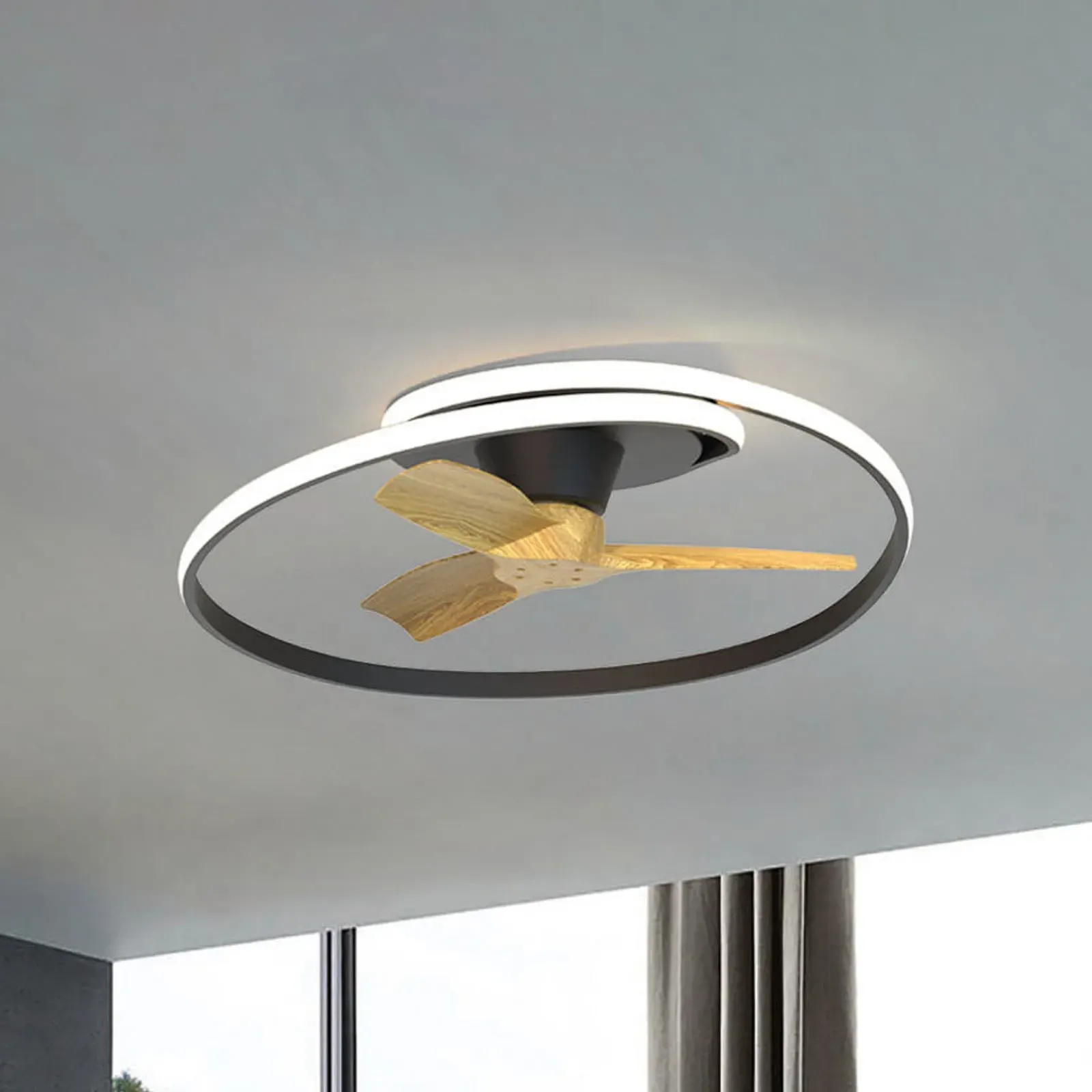 LED-Deckenventilator Ocean schwarz/holz DC leise Mantra Iluminación, Ocean, dimmbar, Schwarz, für Wohnzimmer, Kunststoff, Modern - 78 - 73 - 22