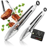AVANA Grillzange Edelstahl 2er Set Kochzange Silikon Schwarz