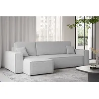 yourhouse24 Ecksofa Gepolstertes KARL L-Form, Cord&Bouclé-Stoff, mit Schlaffunktion und Bettkasten, Seite universal grau