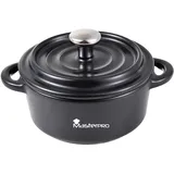 MasterPRO BGMP-10204 MINI CACEROLA REDONDA 12.8 X10 X4.5/6.5CM STONEWARE C/TAPA COOK AND SHARE MP Töpfe, Schwarz