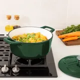 Navaris Gusseisen Topf Bratentopf Kochtopf 2,5l - Ø 20cm Bräter emailliert temperaturbeständig spülmaschinenfest - alle Speisen und Kochflächen - grün