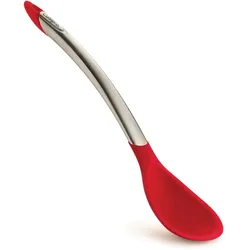Servierlöffel CUISIPRO "Elegance", rot (edelstahlfarben, rot), B:7cm H:4cm, Edelstahl, Silikon, Kochlöffel, aus satiniertem Edelstahl, sehr hochwertig und langlebig, 31 cm