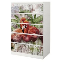MyMaxxi Möbelfolie MyMaxxi - Klebefolie Möbel kompatibel mit IKEA Malm Kommode - Motiv Flamingo auf Wand - Möbelfolie selbstklebend - Dekofolie Tattoo Aufkleber Folie - Vogel Dschungel tropisch 80.2 cm x 111.6 cm