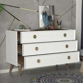 moebel17 Kommode, weiß walnuss Nachbildung B/H/T: ca. 120.4x80.3x36 cm, - weiß, walnuss