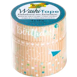 Folia Washi-Tape Happy Birthday 4 Rollen 10 m x 15 mm/10 m x 5 mm