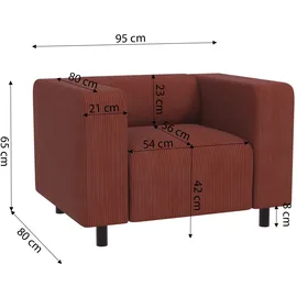 s-style möbel Sessel Gustav Cord 70 x 70 x 70 cm Rot mit Wellenfederung