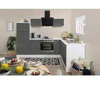 Respekta Premium Winkelküche RP260WGCBO  (B x T: 260 x 60 cm, Grau, Mit Elektrogeräten)