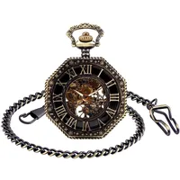 Unendlich U Herren Römische Ziffern Skala Taschenuhr mit Halskette Analog Handaufzug Skelett Unisex Retro Mechanische Kettenuhr