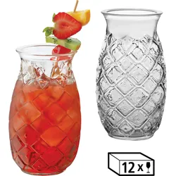 Cocktailglas LIBBEY "Libbey Trinkglas, 12er Set -TIKI- im Ananas-Design", transparent, H:14,5cm Ø:8,5cm, Glas, Trinkgefäße, 502 ml, hochwertig verarbeitet, im modernen Design