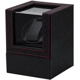Mcbazel Uhrenbeweger für Automatikuhren, Uhrenbeweger 1 Uhr PU Leder Karbonfaser Uhrengehäuse Watch Winder mit Leisem Motor EU Stecker Batteriebetrieb für Automatikuhren Uhrendreher - Schwarz/Rot