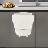 Faltbarer hängender Mülleimer mit Deckel, 10 l, Küchenabfalleimer zum Aufhängen mit Schiebedeckel, Kunststoffschrank für Küchenschranktür, Wohnmobil, Badezimmer, Schlafzimmer, Wohnzimmer, Büro (weiß)