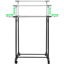 vidaXL Verstellbarer Kleiderständer 4 Rollen 2 Kleiderstangen 0 x 0 x 0 schwarz
