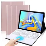 QYiiD Tastatur Hülle mit Touchpad für Galaxy Tab A 10.5 (SM-T590 / T595 / T597), Abnehmbare Kabellose Bluetooth QWERTZ Tastatur mit Schutzhülle/Trackpad für Galaxy Tab A 10.5" 2018, RoséGold