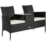 Casaria® Gartenbank Wetterfest Polyrattan Tisch Auflagen 320kg Belastbarkeit UV-beständig Garten Balkon Bank Sitzbank 2-Sitzer 143x55x88cm Schwarz