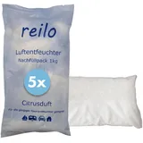 reilo 5x 1kg Citrusduft Luftentfeuchter Granulat, Raumluftentfeuchter im Vliesbeutel, Nachfüllpacks für gängige Entfeuchterboxen, Lufttrockner für Wohnraum, Schlafzimmer, Keller