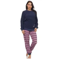 RELAX by Normann Frottee Pyjama gestreift Blau 40/42