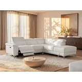 Relaxsofa Ecksofa Leder elektrisch - Ecke Rechts - Elfenbein - PASCALINE