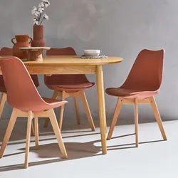 4er Set Skandinavische Stühle Nils, Terrakotta, Beine aus Buchenholz, 1 Sitzplatz